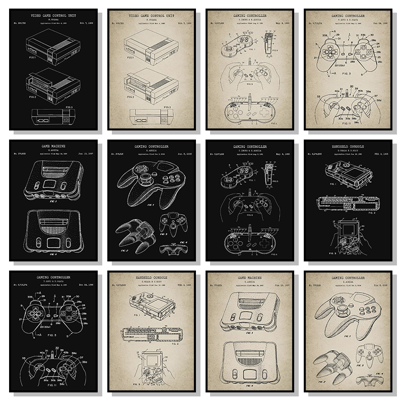 Gaming Console Zone - Vintage Game Console Blueprint Poster and